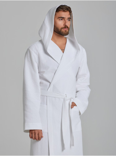 Мужской вафельный халат с капюшоном "Ромбы" белый&nbsp;В-19 (9)