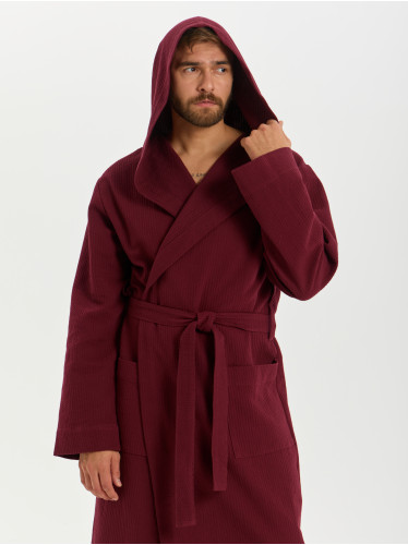 Мужской вафельный халат с капюшоном "Ромбы" бордовый&nbsp;В-19 (15)