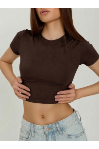 Трикотажный женский кроп-топ SKIMS Lingeamo темно-коричневый