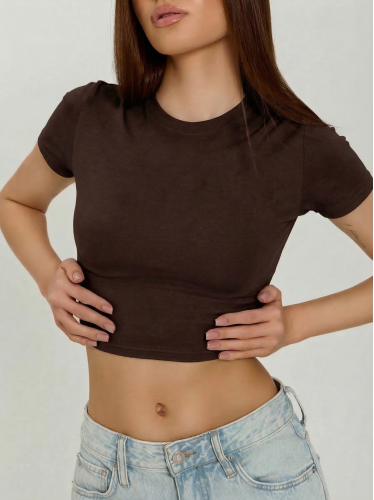 Трикотажный женский кроп-топ SKIMS Lingeamo темно-коричневый&nbsp;ВФ-22 (69)