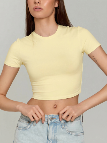 Трикотажный женский кроп-топ SKIMS Lingeamo лимонно-кремовый&nbsp;ВФ-22 (131)