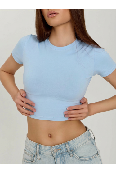 Трикотажный женский кроп-топ SKIMS Lingeamo нежно-голубой