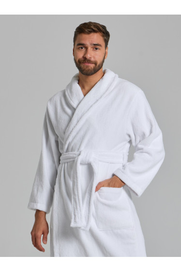 Халат велюр-махра с шалькой белый унисекс пл.330