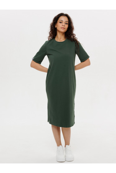 Трикотажное женское удлиненное платье-футболка LINGEAMO темно-зеленое