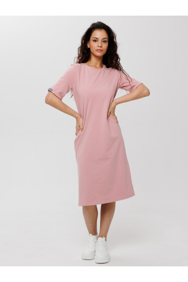 Трикотажное женское удлиненное платье-футболка LINGEAMO пудрово-розовое