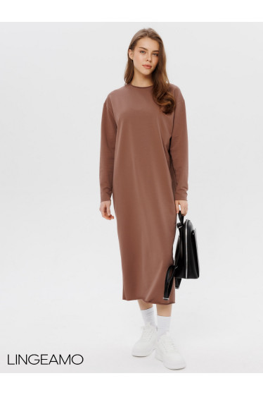 Женское платье макси из футера 2-х нитки Lingeamo какао