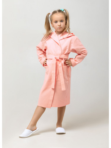 Детский вафельный халат с капюшоном коралловый В-07 (7)
