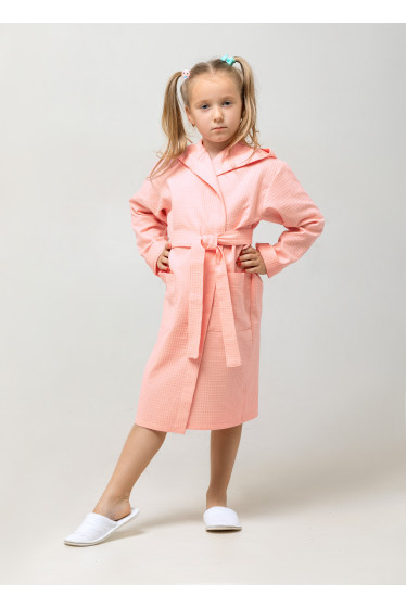 Детский вафельный халат с капюшоном коралловый