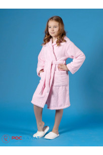 Детский халат с капюшоном из велсофта нежно-розовый