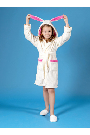 Детский халат из велсофта "Зайка" белый