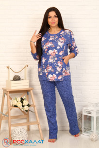 Трикотажный домашний костюм с принтом синий