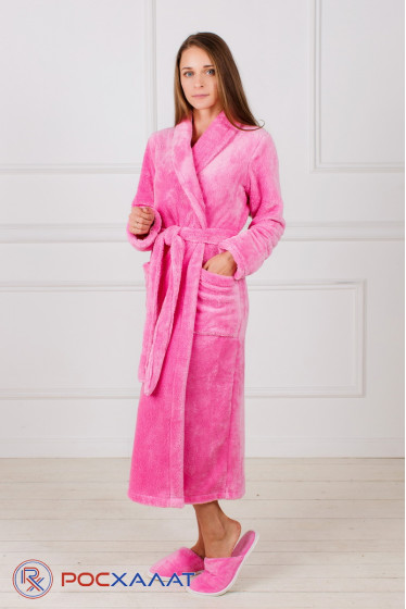 Женский халат с шалькой из велсофта розовый