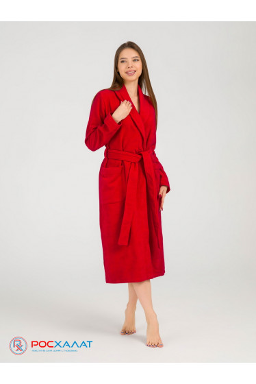 Женский махровый халат с шалькой красный