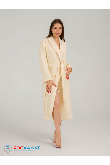 Женский махровый халат с шалькой кремовый