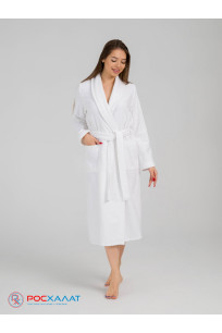 Женский махровый халат с шалькой белый 