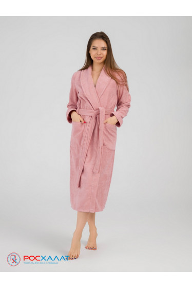 Женский махровый халат с шалькой пудрово-розовый