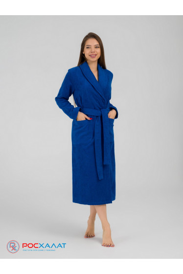 Женский махровый халат с шалькой синий