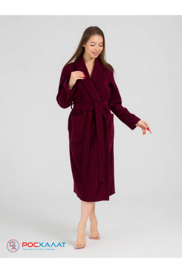 Женский махровый халат с шалькой темно-бордовый