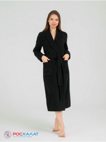 Женский махровый халат с шалькой черный МЗ-02 (100)