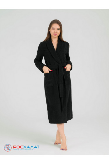 Женский махровый халат с шалькой черный